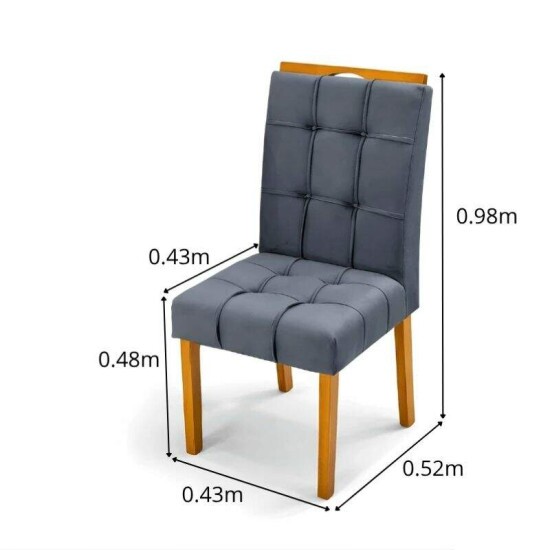 Mesa de Jantar Salina 120x80 Tampo Londres Cinamomo Cel M�veis + 4 Cadeiras Londres Veludo Chumbo Minas Plac - Entregue Montada