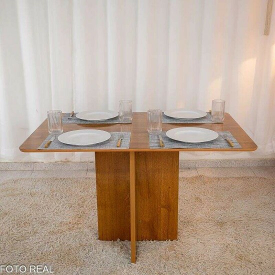 Mesa de Jantar Salina 120x80 Tampo Londres Cinamomo Cel M�veis + 4 Cadeiras Londres Veludo Chumbo Minas Plac - Entregue Montada