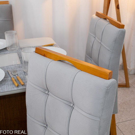 Mesa de Jantar Moscou 160x80 Vidro Off Base Cinamomo + 6 Cadeiras Londres Veludo Prata Minas Plac - Entregue Montada