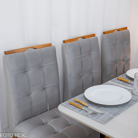 Mesa de Jantar Moscou 160x80 Vidro Off Base Cinamomo + 6 Cadeiras Londres Veludo Prata Minas Plac - Entregue Montada