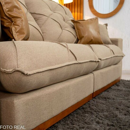 Sof� Retr�til Reclin�vel Malibu 2,50m Linho Bege 1006 - D33 e Molas Ensacadas