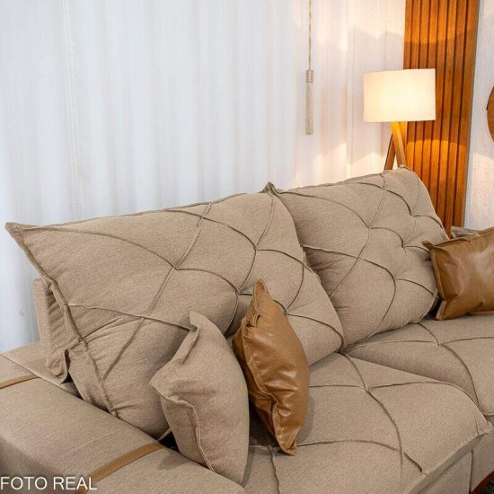 Sof� Retr�til Reclin�vel Malibu 2,50m Linho Bege 1006 - D33 e Molas Ensacadas