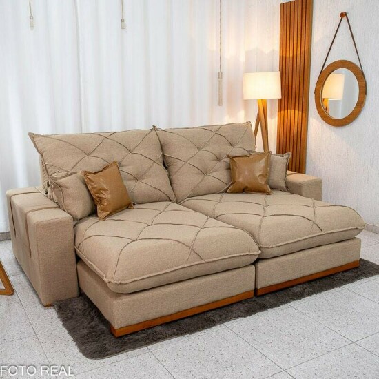 Sof� Retr�til Reclin�vel Malibu 2,50m Linho Bege 1006 - D33 e Molas Ensacadas