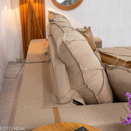Sof� Retr�til Reclin�vel Malibu 2,50m Linho Bege 1006 - D33 e Molas Ensacadas
