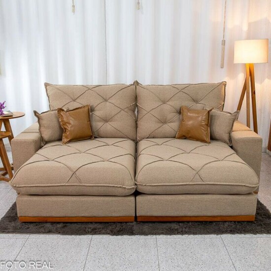 Sof� Retr�til Reclin�vel Malibu 2,50m Linho Bege 1006 - D33 e Molas Ensacadas