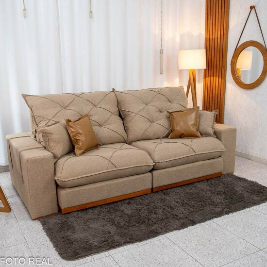Sof� Retr�til Reclin�vel Malibu 2,50m Linho Bege 1006 - D33 e Molas Ensacadas