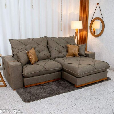 Sof� Retr�til Reclin�vel Malibu 2.50m Linho Marrom 1007 - D33 e Molas Ensacadas