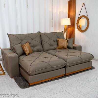 Sof� Retr�til Reclin�vel Malibu 2.50m Linho Marrom 1007 - D33 e Molas Ensacadas