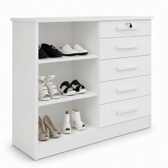 C�moda New Athos Branco 5 Gavetas e Sapateira Larg. 1.36m - D Doro