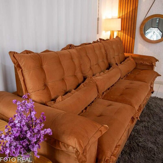 Sof� Retr�til Reclin�vel Maldivas 3.20m Veludo Terracota A62