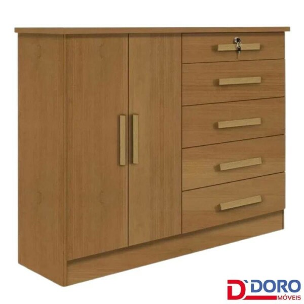 Cmoda 5 Gavetas 2 Portas New Athos Cinamomo D Doro