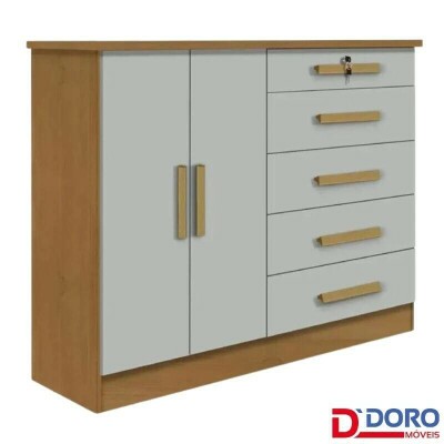C�moda New Athos Cinamomo/Off 5 Gavetas e Sapateira Larg. 1.36m - D Doro
