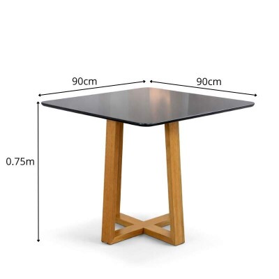 Mesa Pedro 90x90 Vidro Grafite/Base Madeira Art Assento - Entregue Montada