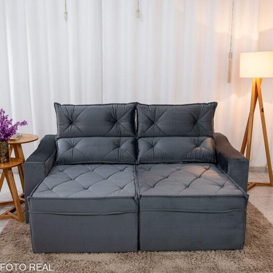 Sof� Retr�til Reclin�vel Moscou 2.00m Veludo Grafite A15