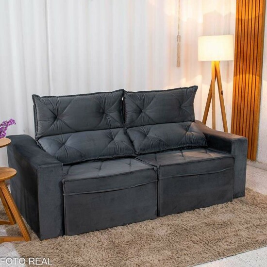 Sof� Retr�til Reclin�vel Moscou 2.00m Veludo Grafite A15
