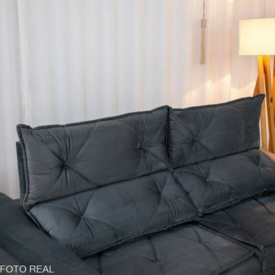 Sof� Retr�til Reclin�vel Moscou 2.00m Veludo Grafite A15