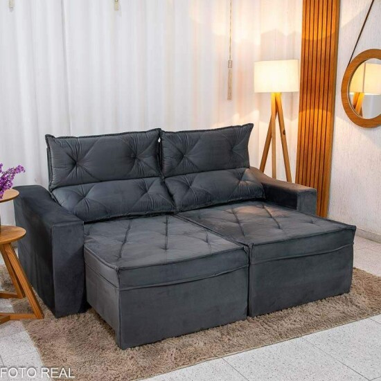 Sof� Retr�til Reclin�vel Moscou 2.00m Veludo Grafite A15