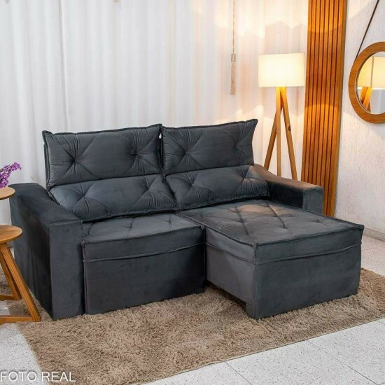 Sof� Retr�til Reclin�vel Moscou 2.00m Veludo Grafite A15