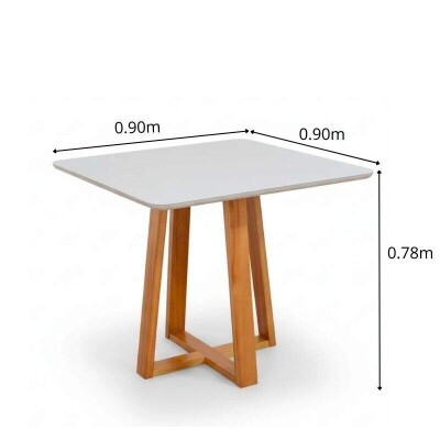 Mesa de Jantar Bali 90x90 Vidro Off/Base Madeira Minas Plac - Entregue Montada
