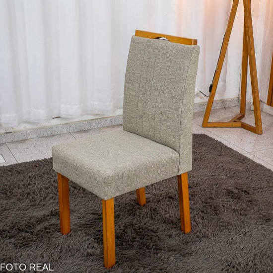 Mesa de Jantar Bali 90x90 Vidro Off Base Madeira + 4 Cadeiras Atlanta Linho Bege Cru Minas Plac - Entregue Montada