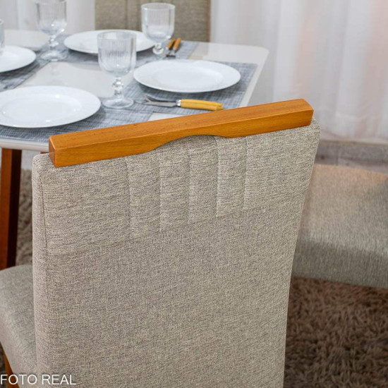 Mesa de Jantar Bali 90x90 Vidro Off Base Madeira + 4 Cadeiras Atlanta Linho Bege Cru Minas Plac - Entregue Montada