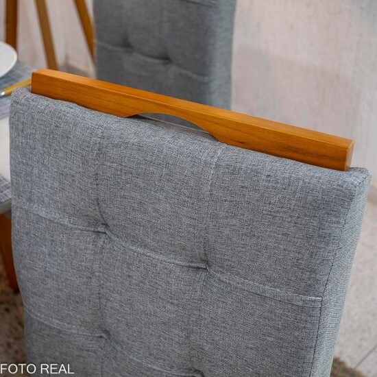 Mesa de Jantar Bali 160x80 Vidro Off Base Madeira + 6 Cadeiras Londres Linho Cinza Minas Plac - Entregue Montada