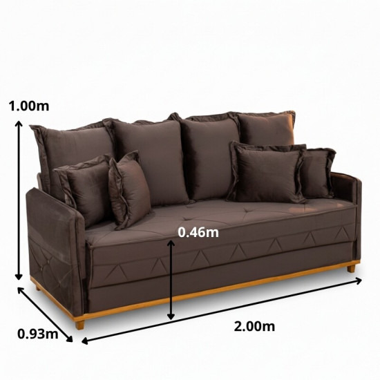 Sof� 3 Lugares Vican Veludo Marrom 5004 Molas Bonnel - 2,00m