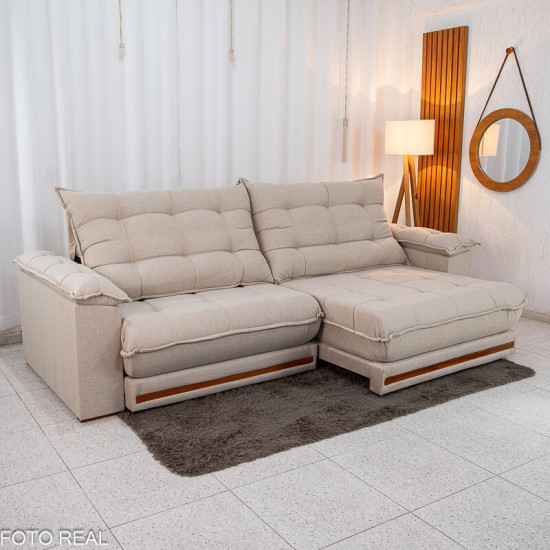 Sof� Retr�til Reclin�vel Barcelona 2,90m Linho Bege 459 - D33 e Molas Ensacadas