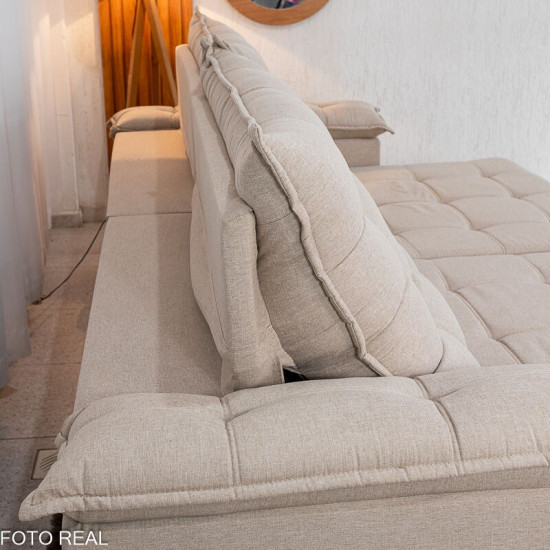 Sof� Retr�til Reclin�vel Barcelona 2,90m Linho Bege 459 - D33 e Molas Ensacadas