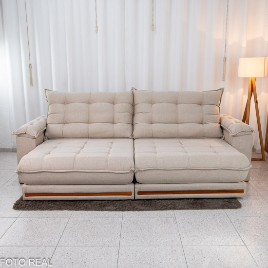 Sof� Retr�til Reclin�vel Barcelona 2,90m Linho Bege 459 - D33 e Molas Ensacadas