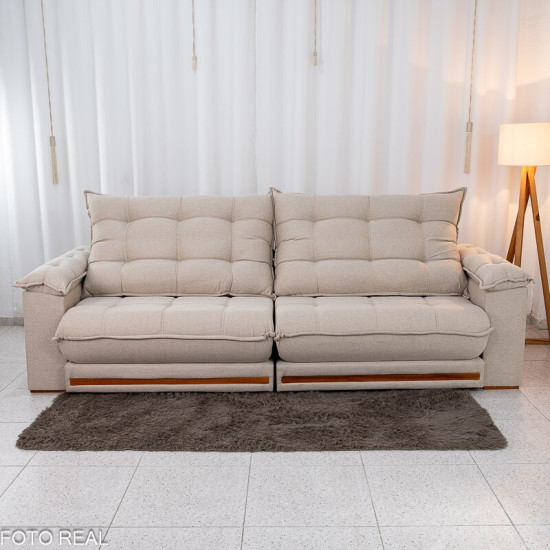 Sof� Retr�til Reclin�vel Barcelona 2,90m Linho Bege 459 - D33 e Molas Ensacadas