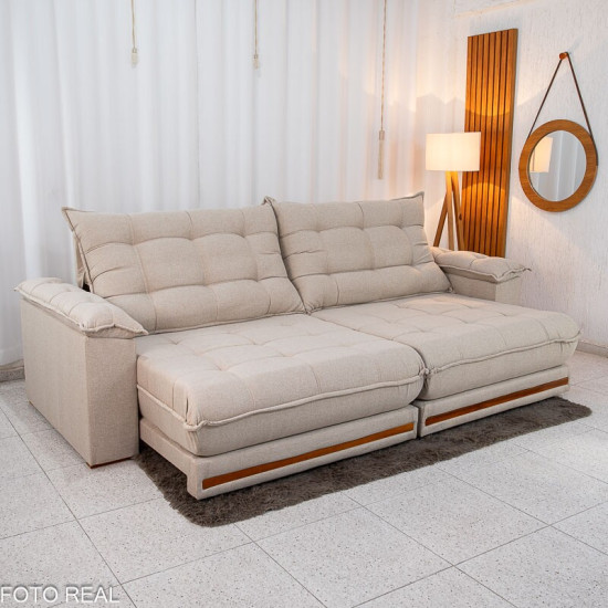 Sof� Retr�til Reclin�vel Barcelona 2,90m Linho Bege 459 - D33 e Molas Ensacadas