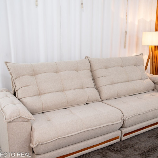 Sof� Retr�til Reclin�vel Barcelona 2,90m Linho Bege 459 - D33 e Molas Ensacadas