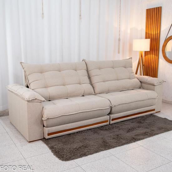 Sof� Retr�til Reclin�vel Barcelona 2,90m Linho Bege 459 - D33 e Molas Ensacadas