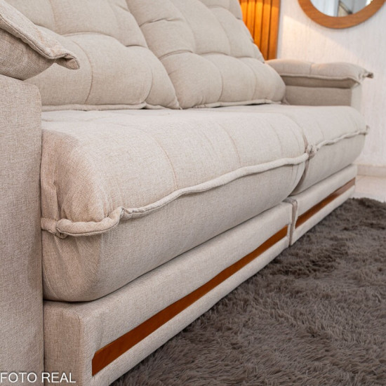 Sof� Retr�til Reclin�vel Barcelona 2,90m Linho Bege 459 - D33 e Molas Ensacadas
