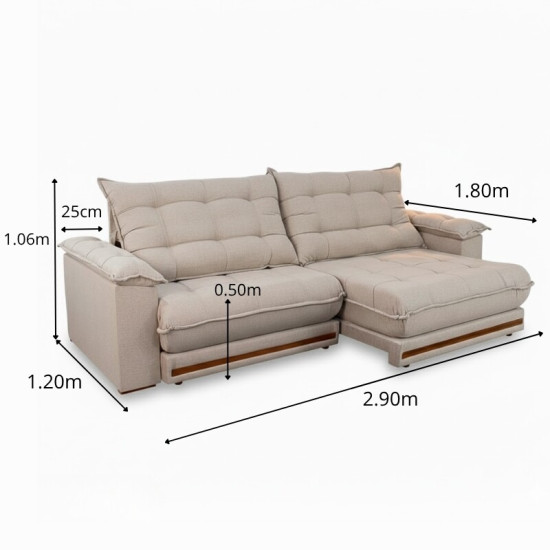 Sof� Retr�til Reclin�vel Barcelona 2,90m Linho Bege 459 - D33 e Molas Ensacadas