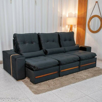 Sof� Retr�til Reclin�vel Montreal 2.60m Veludo Preto - D33