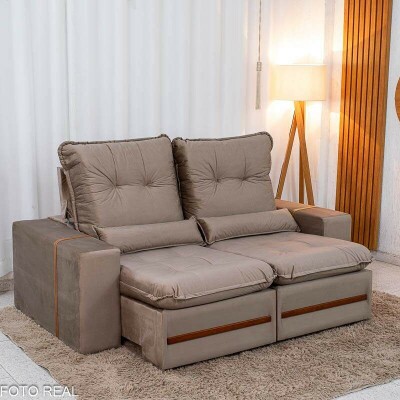 Sof� Retr�til Reclin�vel Montreal 1.90m Veludo Bege - D33