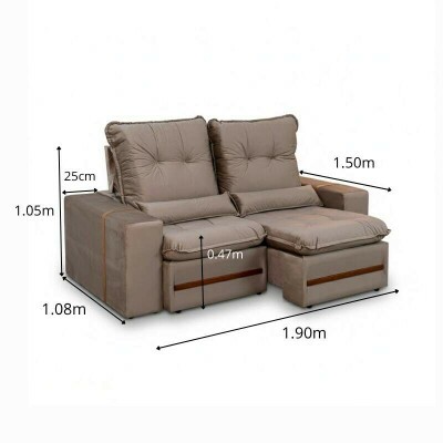 Sof� Retr�til Reclin�vel Montreal 1.90m Veludo Bege - D33