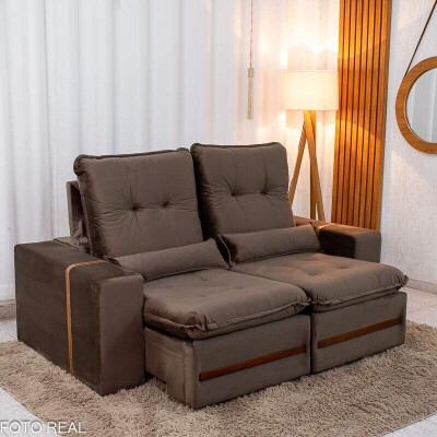 Sof� Retr�til Reclin�vel Montreal 1.90m Veludo Marrom - D33