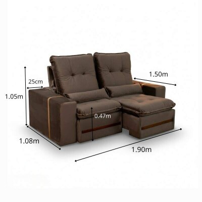 Sof� Retr�til Reclin�vel Montreal 1.90m Veludo Marrom - D33
