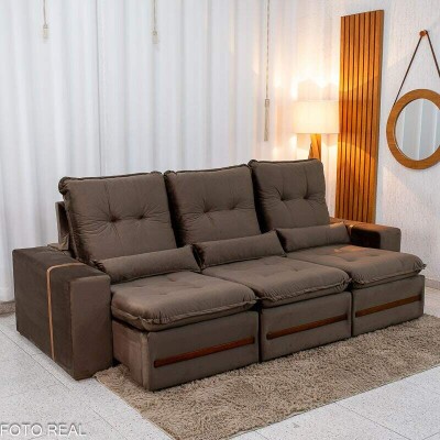 Sof� Retr�til Reclin�vel Montreal 2.60m Veludo Marrom - D33