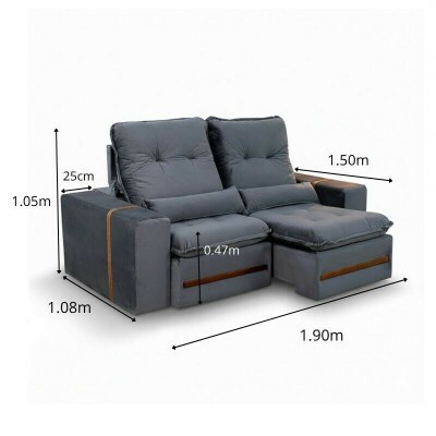 Sof� Retr�til Reclin�vel Montreal 1.90m Veludo Cinza - D33