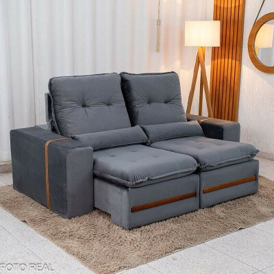 Sof� Retr�til Reclin�vel Montreal 1.90m Veludo Cinza - D33