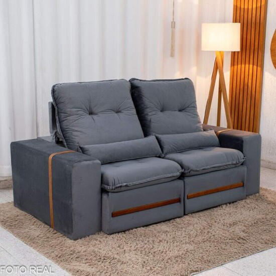 Sof� Retr�til Reclin�vel Montreal 1.90m Veludo Cinza - D33