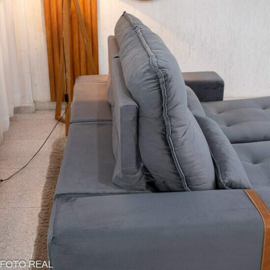 Sof� Retr�til Reclin�vel Montreal 1.90m Veludo Cinza - D33
