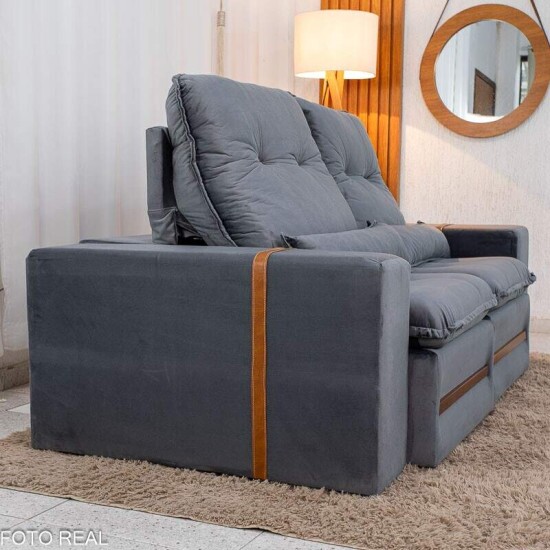 Sof� Retr�til Reclin�vel Montreal 1.90m Veludo Cinza - D33