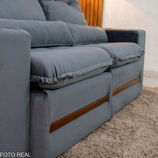 Sof� Retr�til Reclin�vel Montreal 1.90m Veludo Cinza - D33