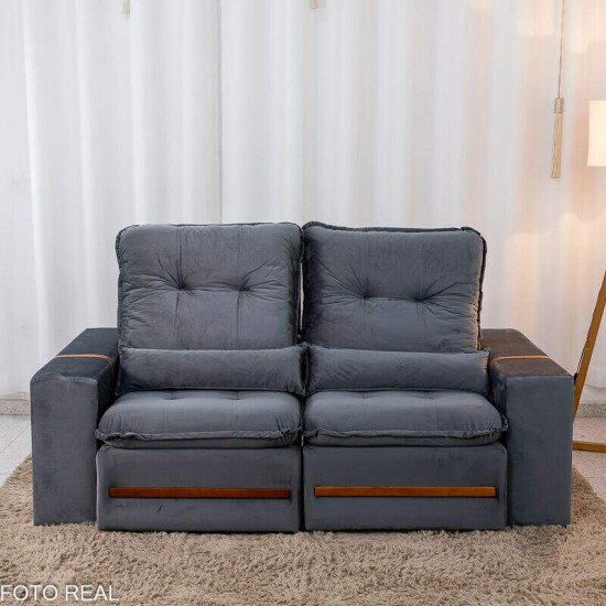 Sof� Retr�til Reclin�vel Montreal 1.90m Veludo Cinza - D33