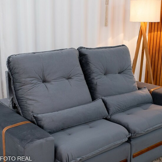 Sof� Retr�til Reclin�vel Montreal 1.90m Veludo Cinza - D33